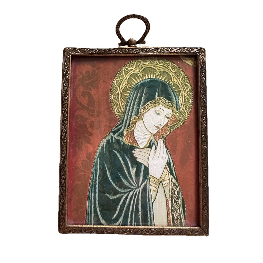 Vintage Madonna Religious Icon Picture Frame Dated 1936 Velvet Easel